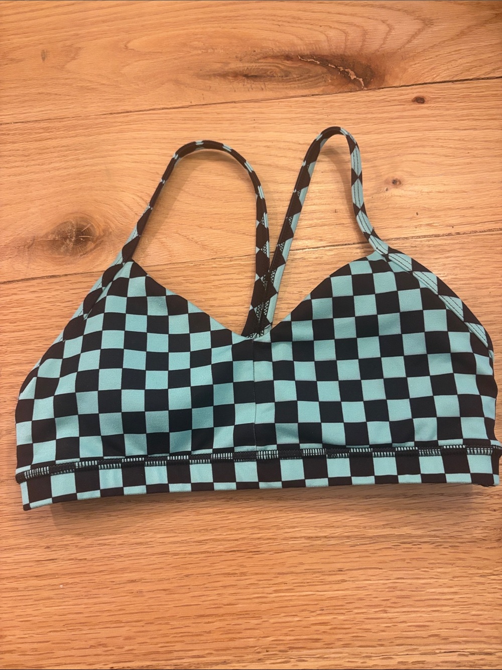 Fleo Checkerboard Sports Bra in Aqua and Black